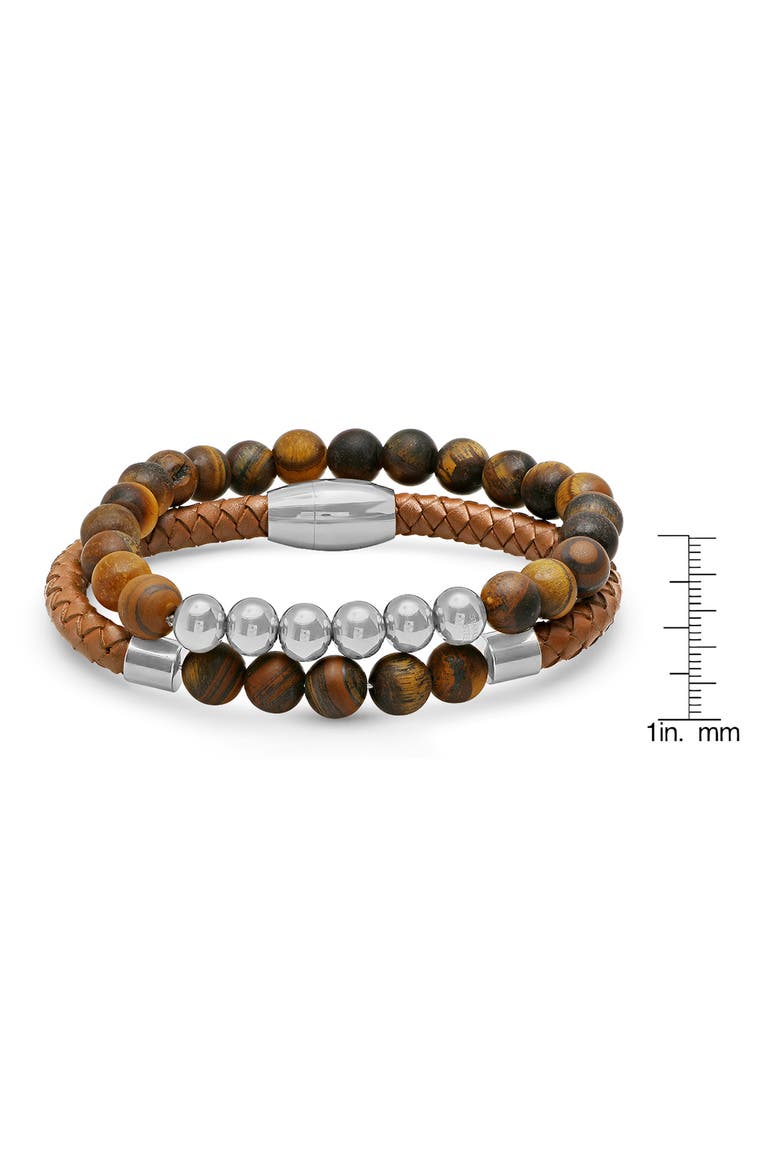 Men's Set of 2 Beaded & Braided Leather Bracelets, Alternate, color, SILVER/ BROWN