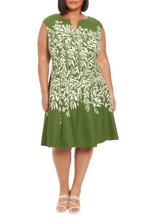 Leaf Print Pleated Dress