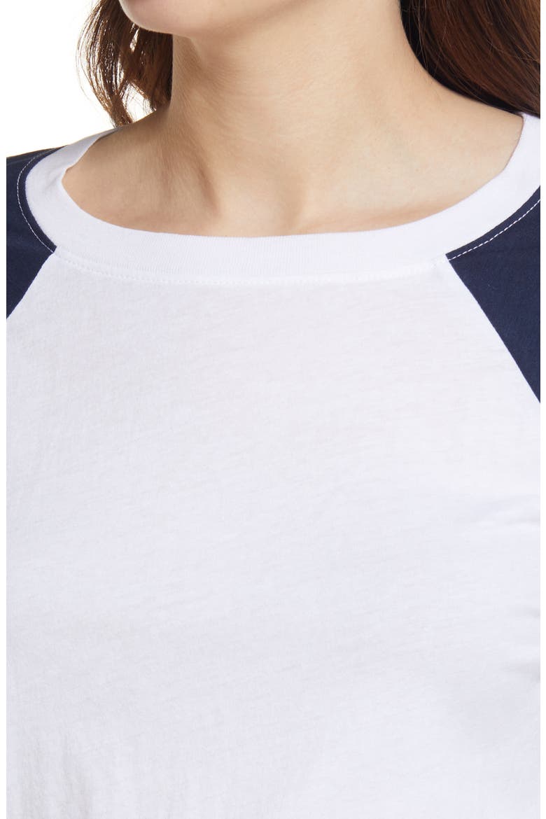 Organic Cotton Blend Long Sleeve Baseball Tee, Alternate, color, WHITE- NAVY BLAZER