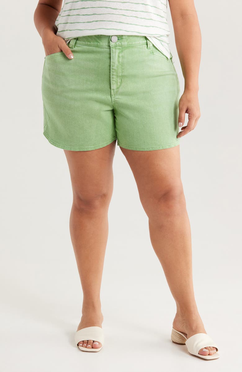 Wit & Wisdom Skyrise High Waist Dolphin Hem Denim Shorts, Main, color,