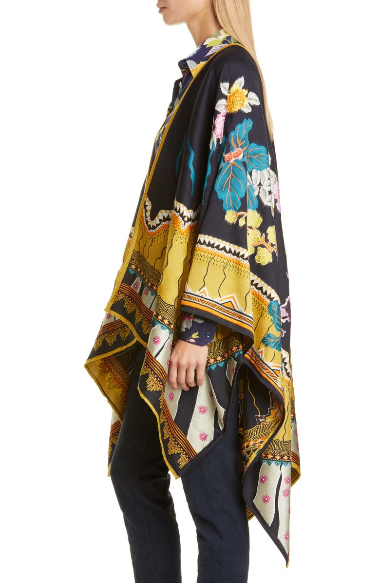 Etro Jacquard Wool Blend Open Front Poncho, Alternate, color, 