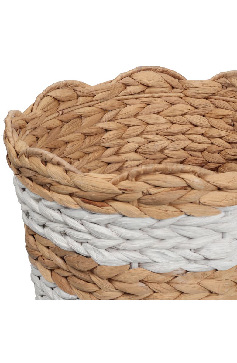HAPPIMESS Calvin Handwoven Water Hyacinth Scalloped Edge Nesting Baskets, Alternate, color, White/Natural