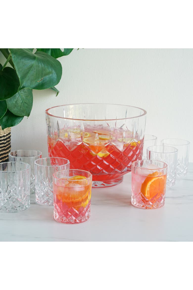 Admiral Crystal 9-Piece Punch Bowl & Tumbler Set, Alternate, color, Clear
