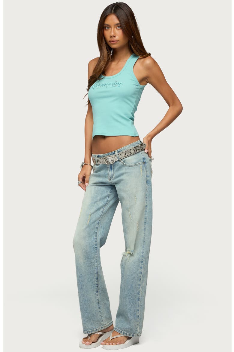 Aquamarine Rhinestone Ribbed Tank, Alternate, color, AQUA