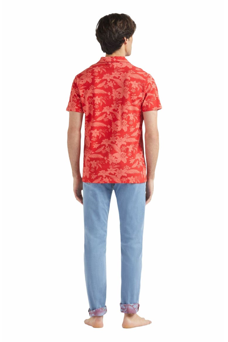 Men's Printed Lightening Flower Cotton Polo, Alternate, color, COQUELICOT
