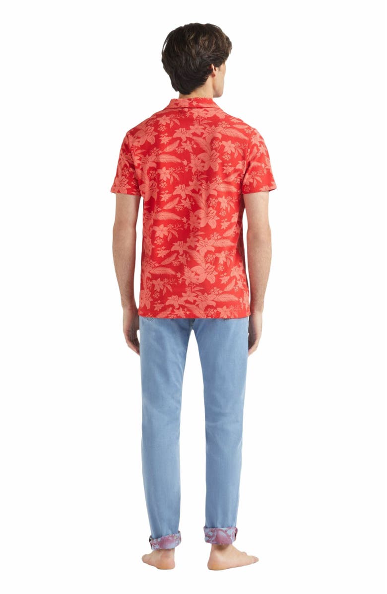 Vilebrequin Men's Printed Lightening Flower Cotton Polo, Alternate, color, Coquelicot