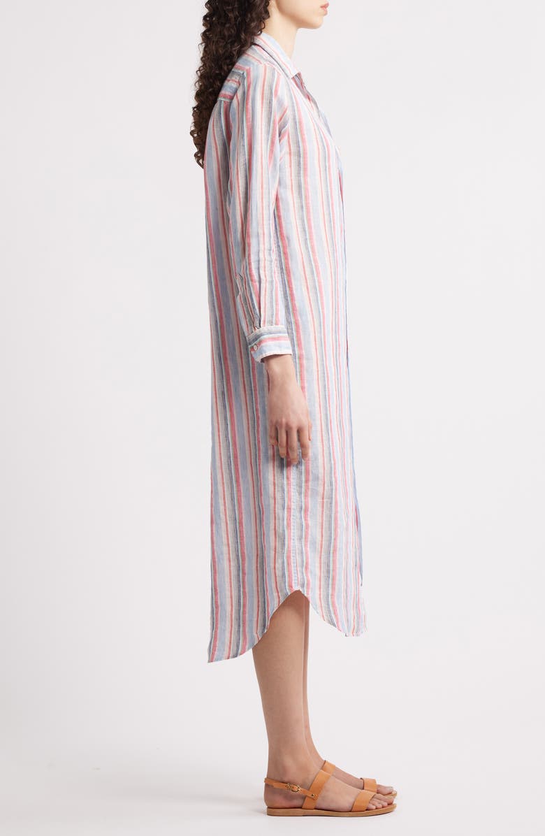 Frank & Eileen Long Sleeve Linen Midi Shirtdress, Alternate, color, Multi Pink Green Stripe