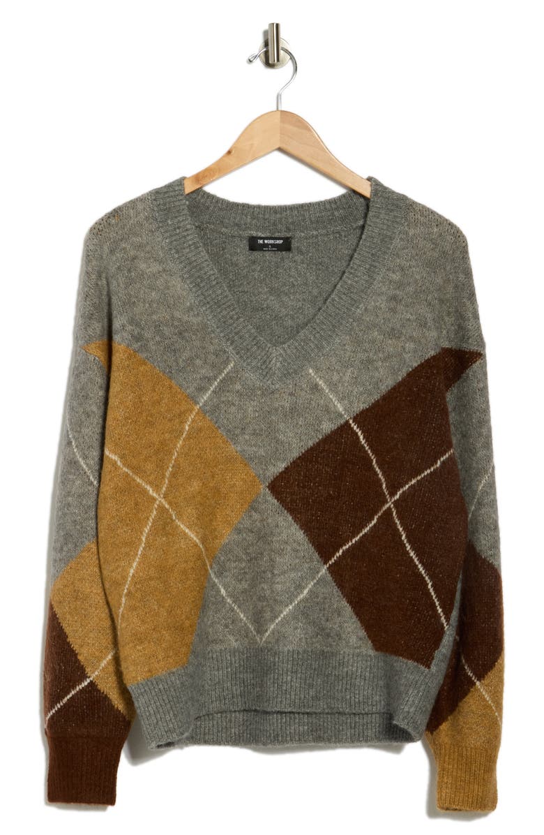 Blu Pepper Argyle V-Neck Pullover Sweater, Alternate, color, Grey