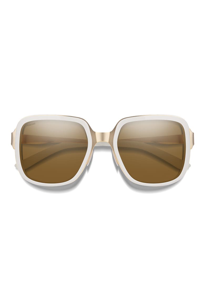 Aveline 55mm ChromaPop™ Polarized Square Sunglasses, Main, color, WHITE GOLD / POLARIZED BROWN