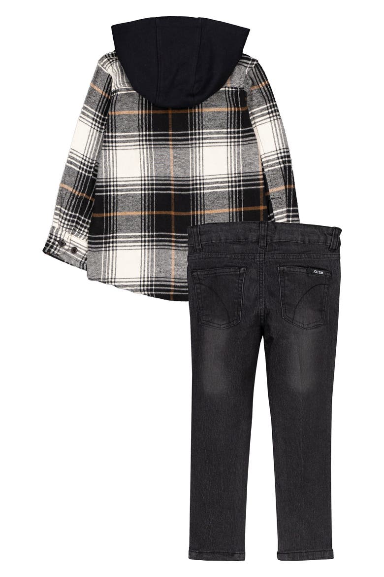 Hooded Plaid Shirt & Jeans Set, Alternate, color, BLACK