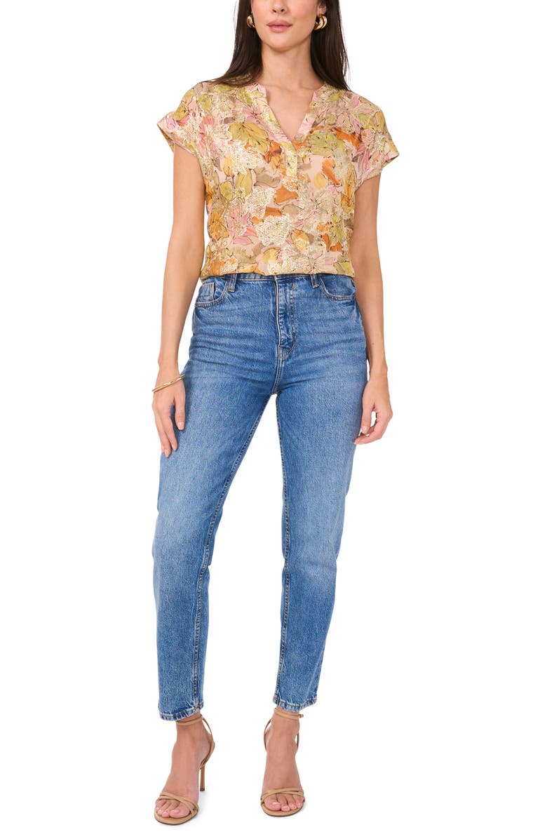 Vince Camuto Print Metallic Top, Alternate, color, Crushed Orange