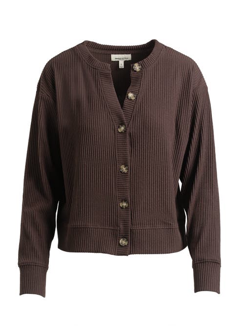 Single Stitch Ribbed V-neck Cardigan In Brown