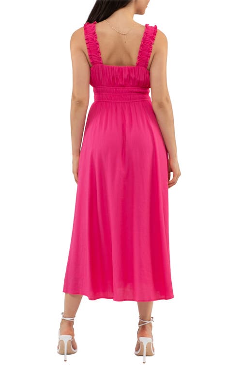 August Sky Shirred Empire Waist Midi Dress In Fuchsia