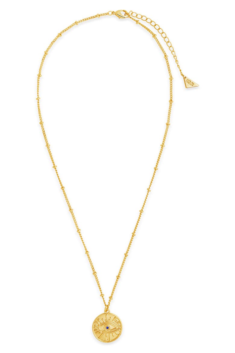CZ Evil Eye Coin Pendant Necklace, Alternate, color, GOLD