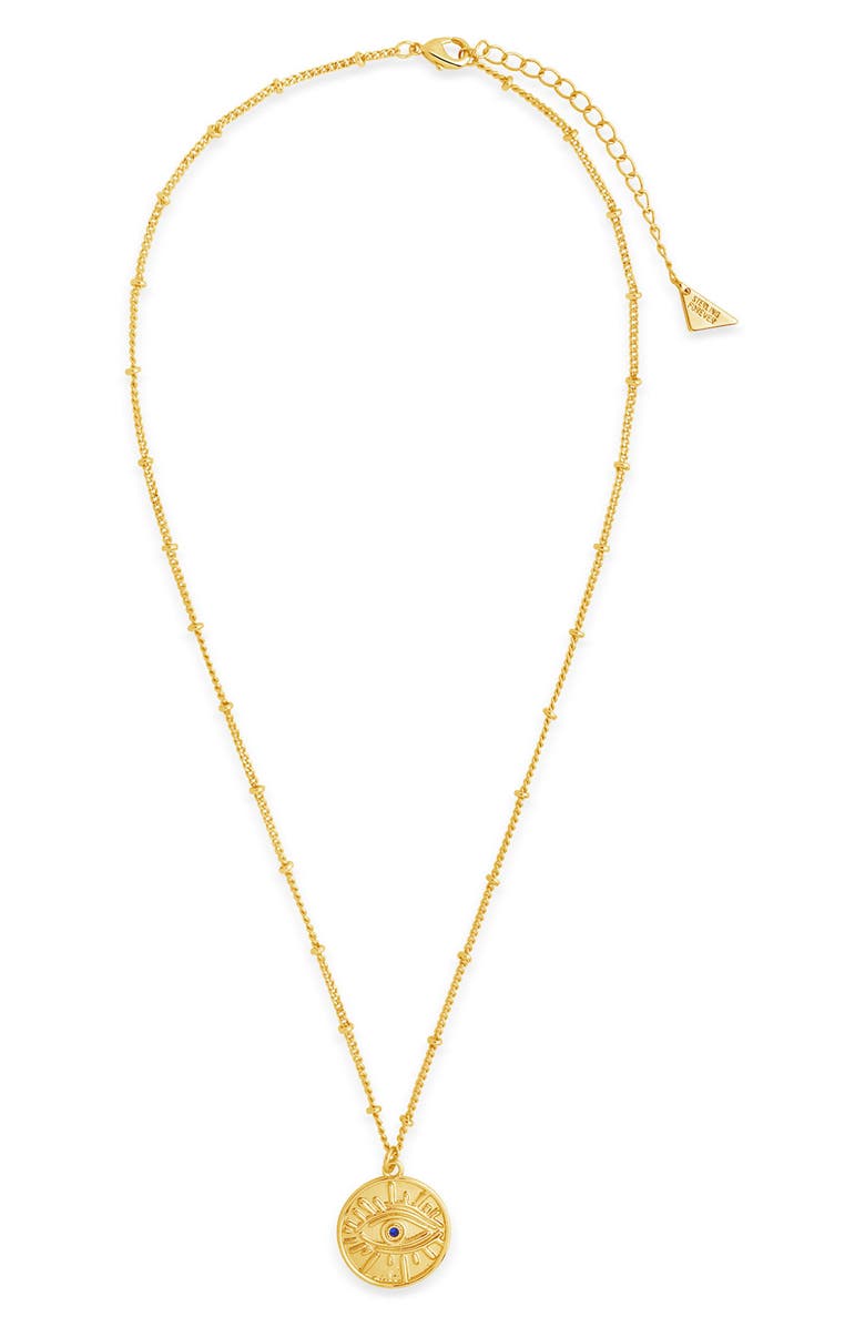 Sterling Forever CZ Evil Eye Coin Pendant Necklace, Alternate, color, 