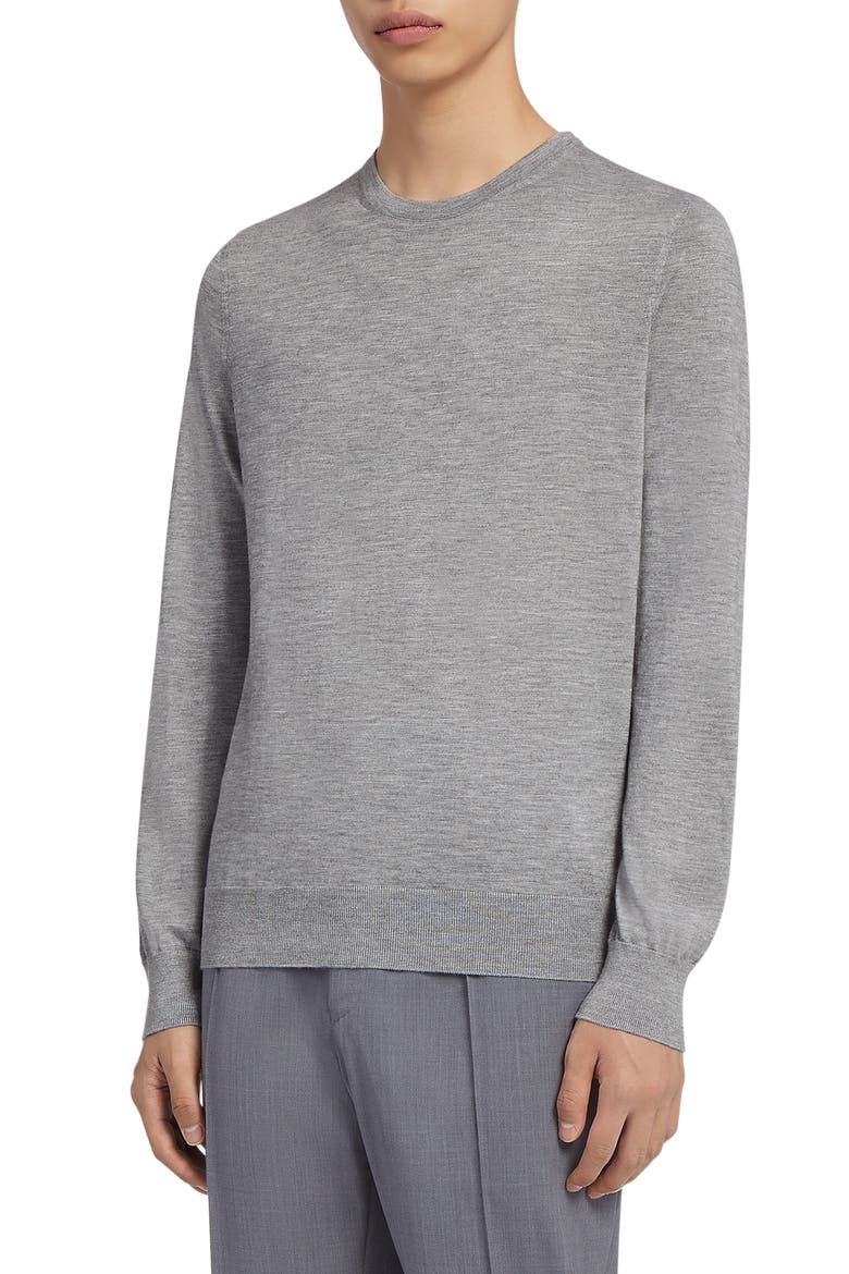 Baby Island Cotton & Cashmere Crewneck Sweater, Main, color, LT GRY SLD