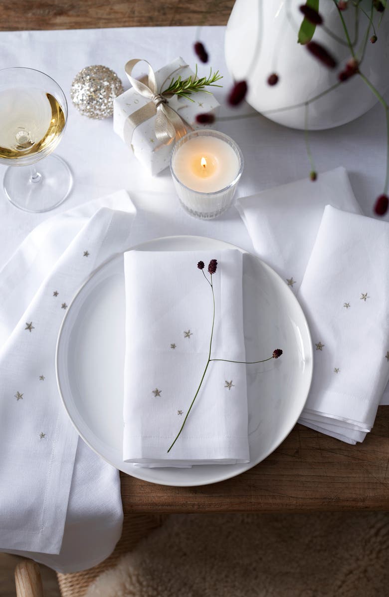 The White Company Set of 4 Star Embroidered Linen & Cotton Napkins, Alternate, color, 