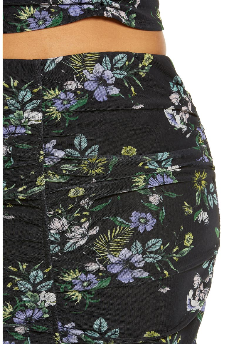 Venice Floral Ruched Powermesh Skirt, Alternate, color, SPRING NOIR BOUQUET
