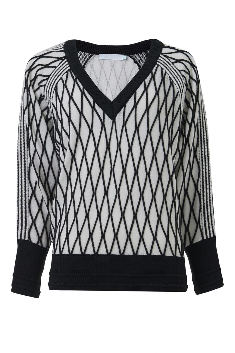 Argyle Mesh Textured Knitted Sweater, Main, color, White