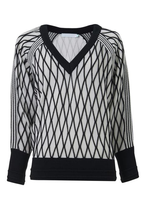 Argyle Mesh Textured Knitted Sweater