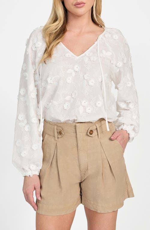Guess Women's Textured Floral V-neck Top In Pure White