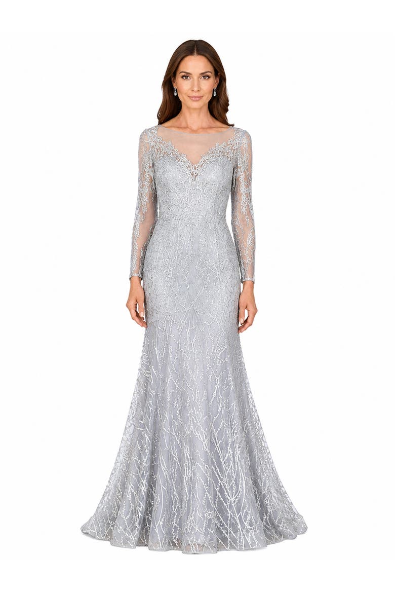 Beaded Faux-Wrap V-Neck Bridal Gown, Main, color, Silver