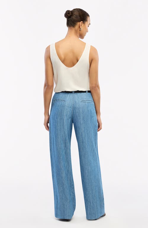 Another Tomorrow Chambray Relaxed Wide Leg Pant In Medium Blue