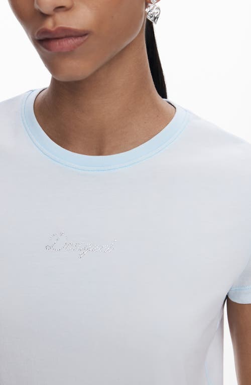 Desigual Embellished Logo T-shirt In Light Blue