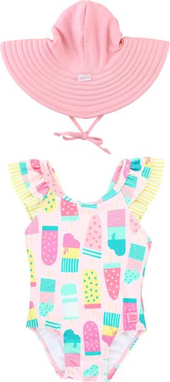 Neon Shimmer Mermaid Waterfall One-Piece Swimsuit by RuffleButts main image 1