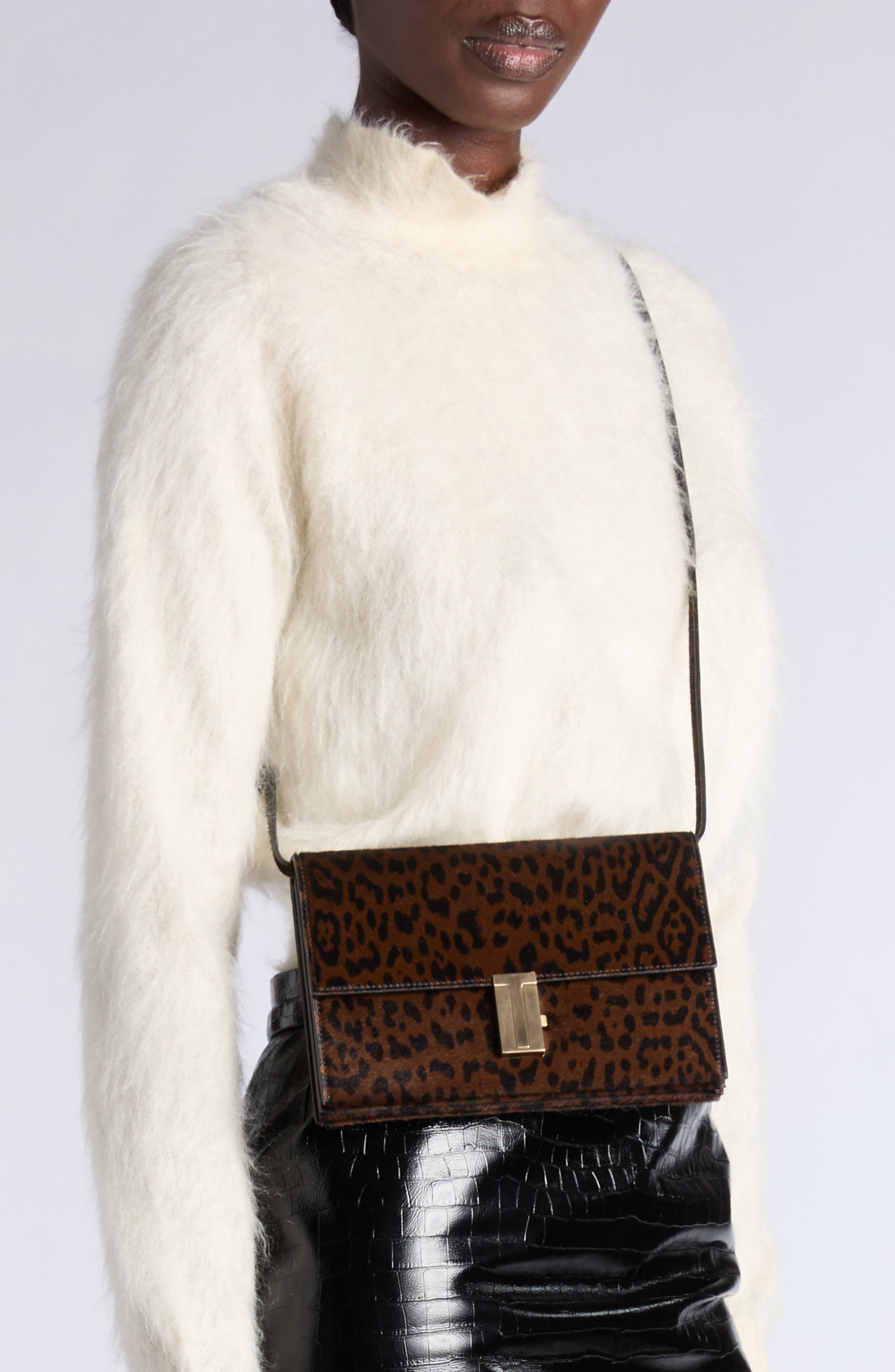 Mia Calf Hair Mini Bag, Alternate, color, BROWN/ BLACK