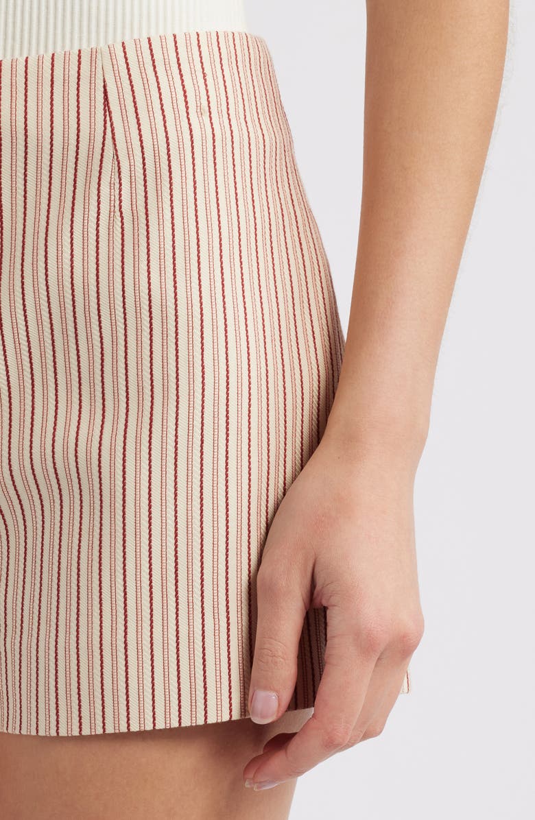 Faithfull the Brand Noto Cotton Blend Micro Shorts, Alternate, color, Pinstripe Garnet/ Blush