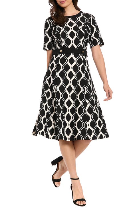 Short Sleeve Side Tab Fit & Flare Dress