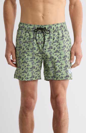 BEACH BROS Floral Leaf Print Swim Trunks
