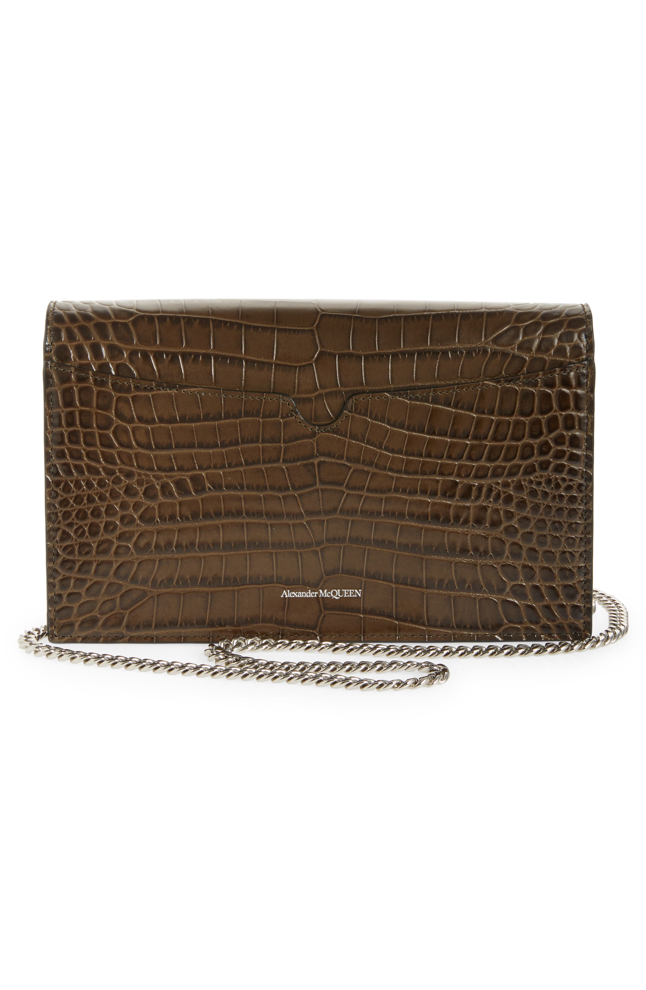 McQueen Alexander McQueen Medium Skull Croc Embossed Leather Crossbody Bag, Alternate, color, 