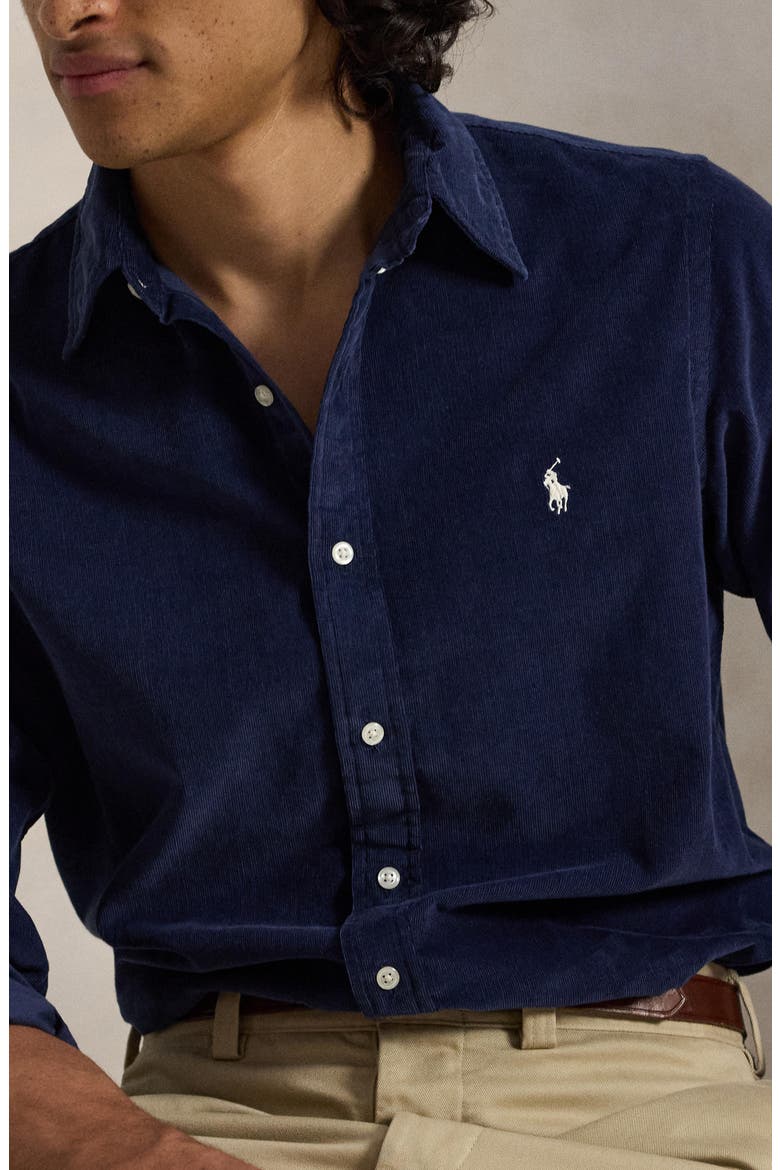21 Wale Corduroy Button-Down Shirt, Alternate, color, NAVY
