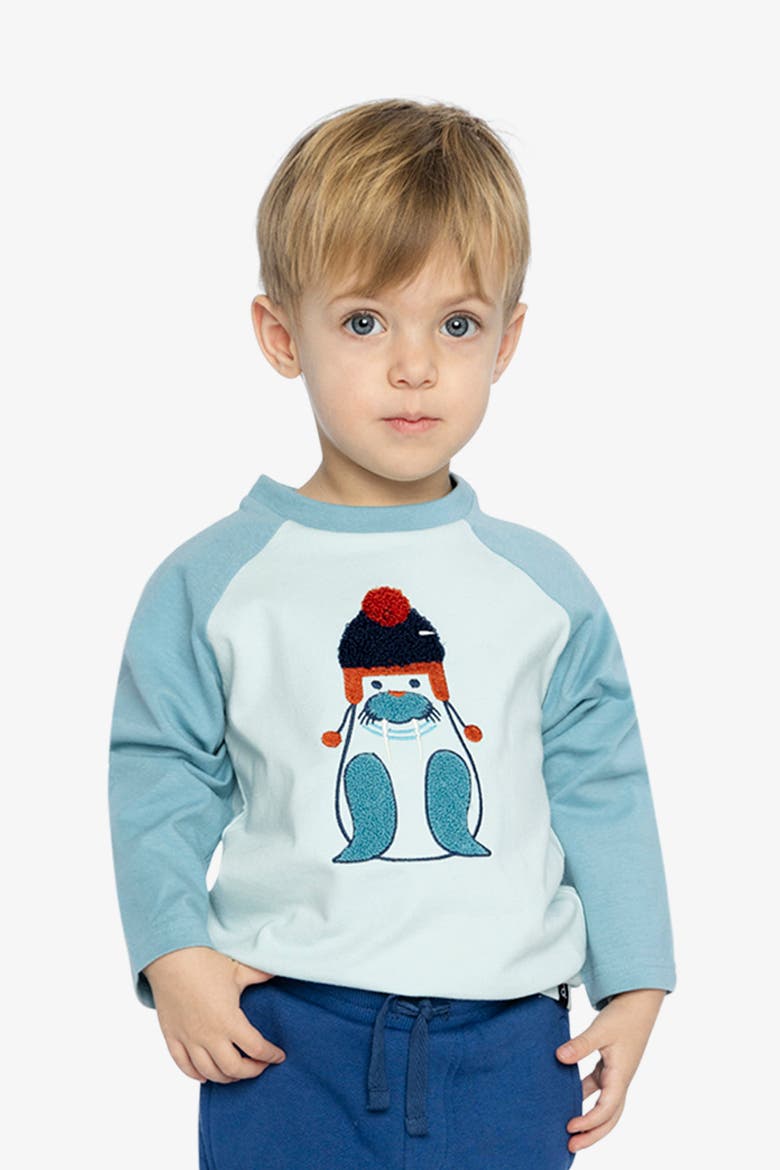 Organic Cotton Raglan Sleeve Walrus Graphic Long Sleeve T-Shirt, Alternate, color, Very Pale Turquoise