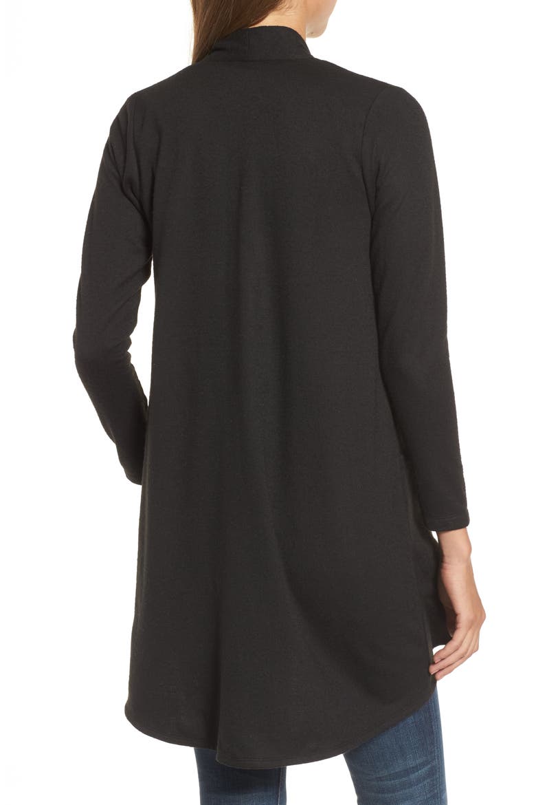High/Low Fleece Knit Cardigan, Alternate, color, BLACK