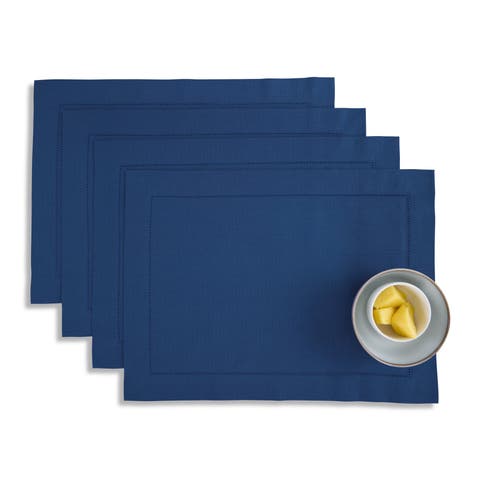 Cotton Linen Hemstitch Placemats Set of 4, 14 x 19"