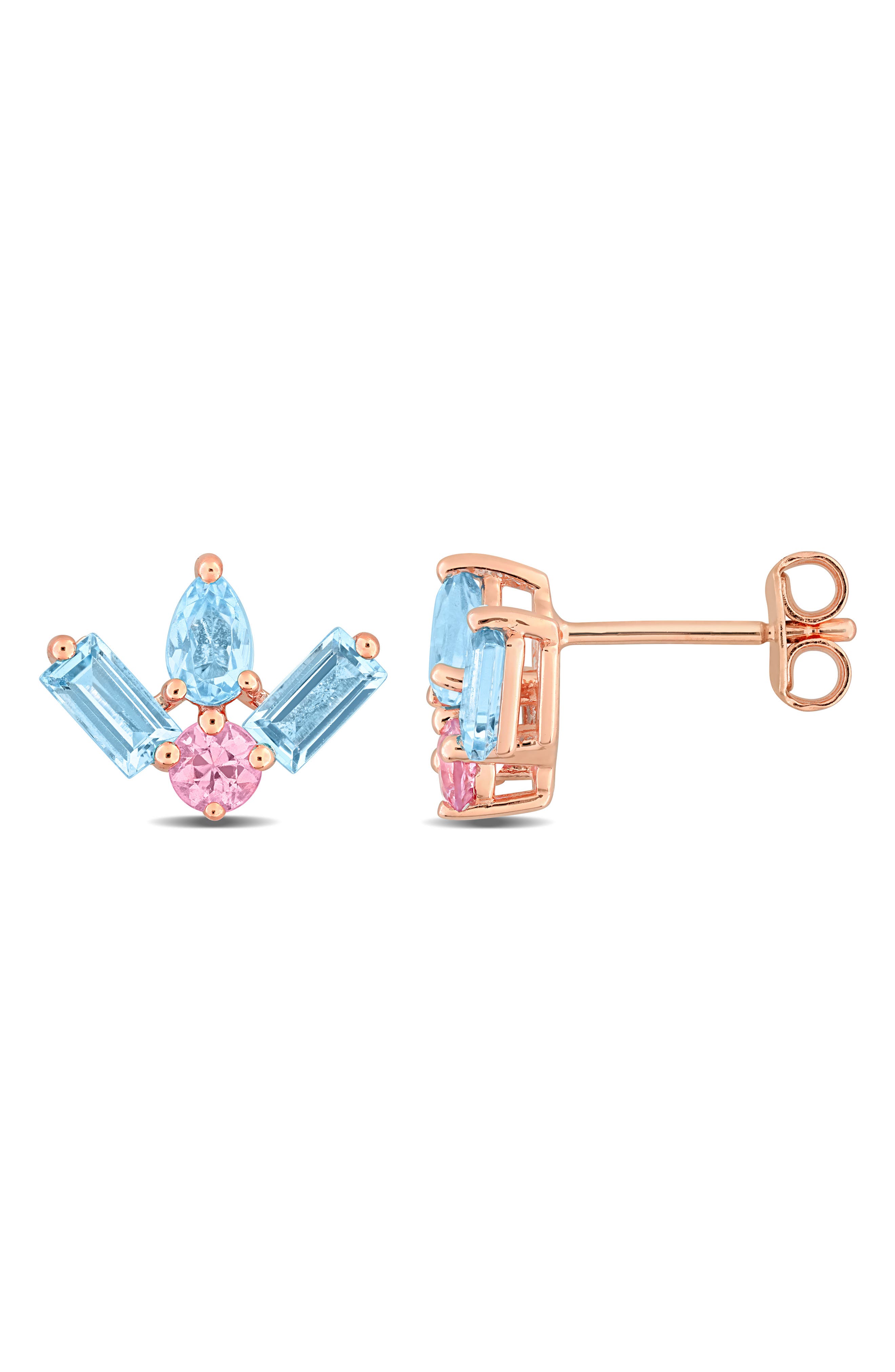 Rose Gold Plated Topaz Stud Earrings