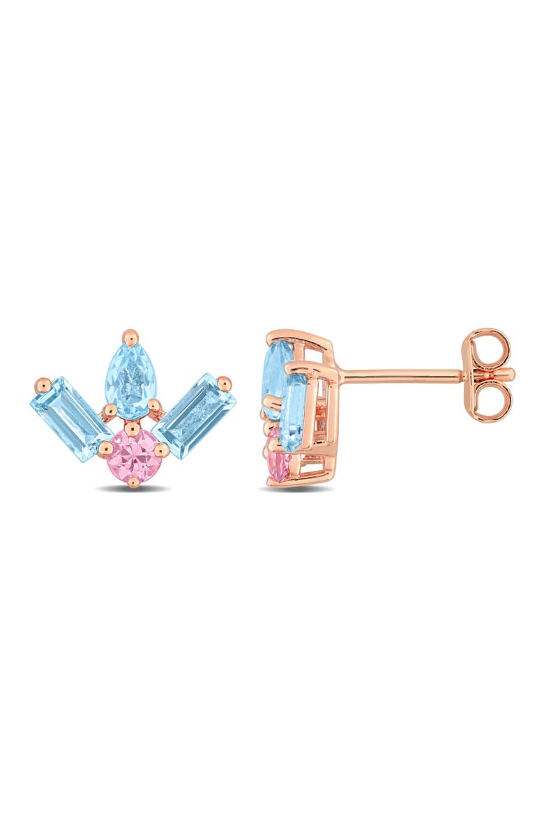 Rose Gold Plated Topaz Stud Earrings, Main, color, MULTICOLOR