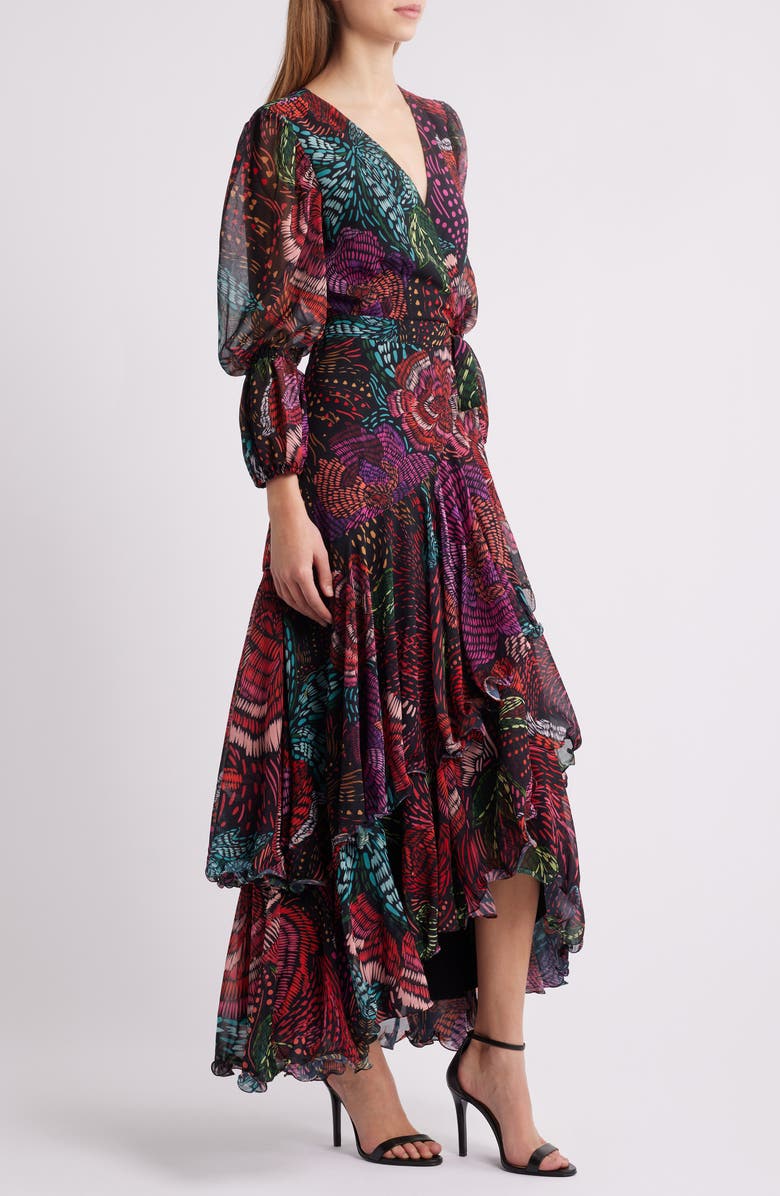 Hutch Carlotta Floral Print Long Sleeve Wrap Gown, Alternate, color, 