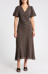 MAX STUDIO Puff Sleeve Surplice Midi Dress