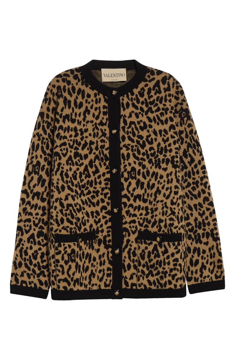 Valentino Leopard Jacquard Wool Cardigan, Main, color, Leopard