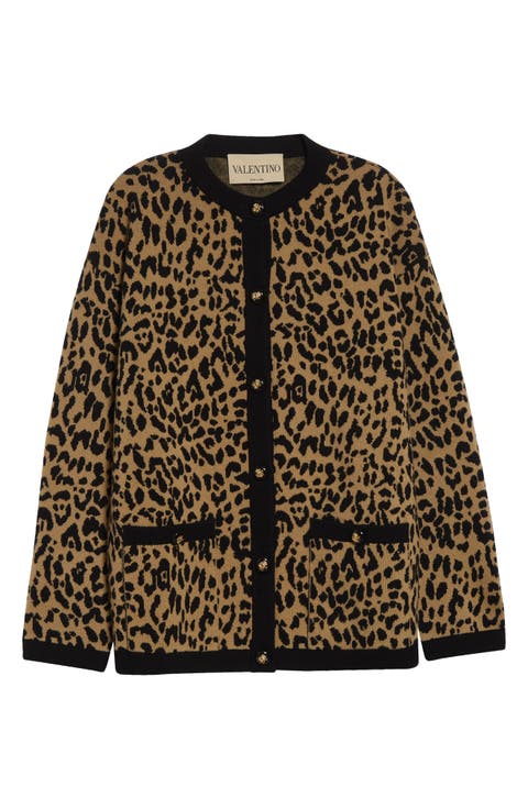 Leopard Jacquard Wool Cardigan