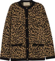 Valentino Leopard Jacquard Wool Cardigan