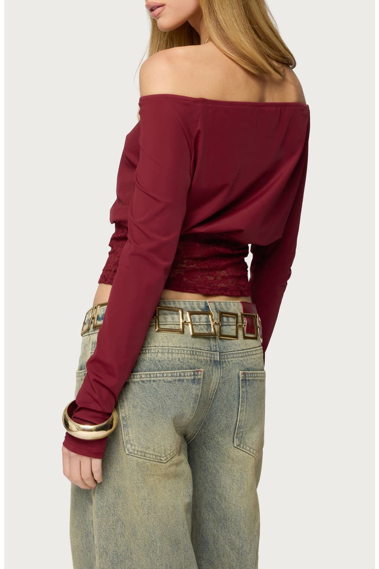 Dorona Off the Shoulder Lace Trim Top, Alternate, color, BURGUNDY
