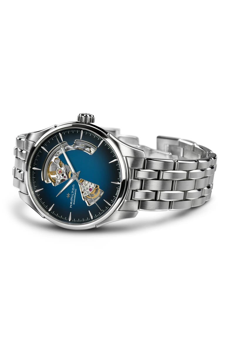 Jazzmaster Open Heart Automatic Bracelet Watch, 40mm, Alternate, color, BLUE