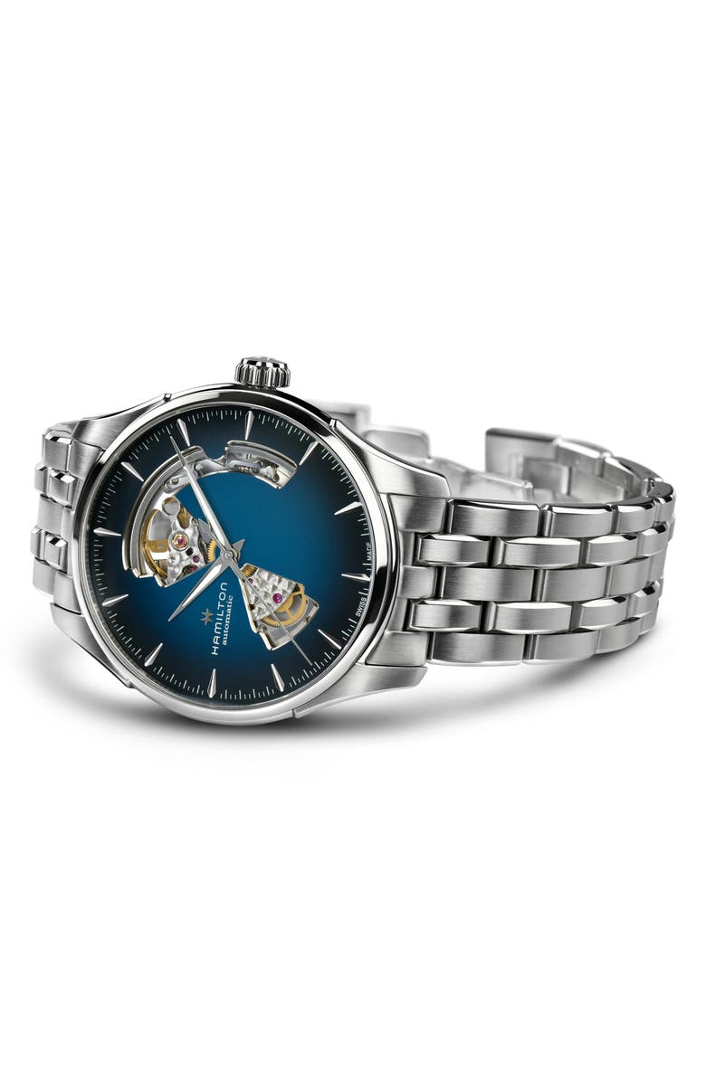 Hamilton Jazzmaster Open Heart Automatic Bracelet Watch, 40mm, Alternate, color, Blue