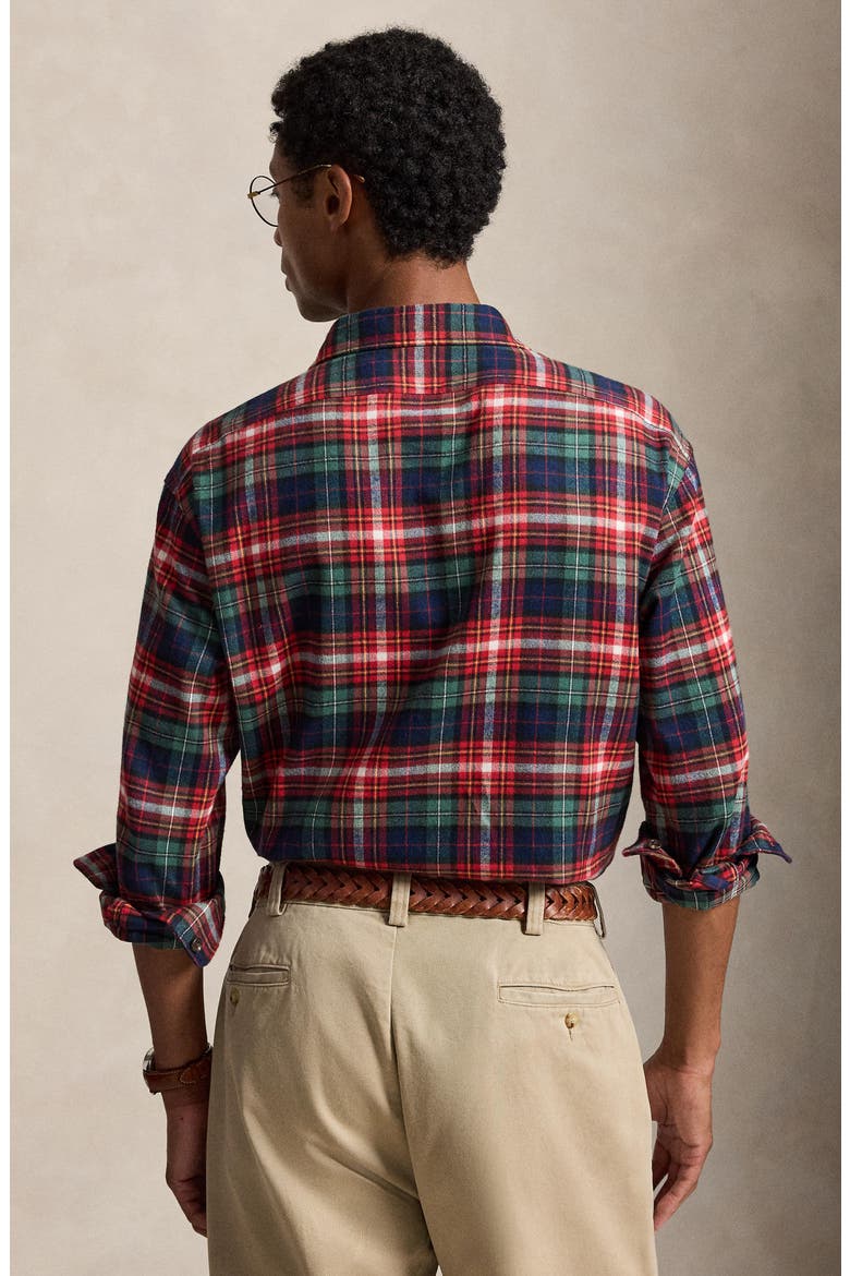 Plaid Shaggy Flannel Button Up Shirt, Alternate, color, NAVY/ RED