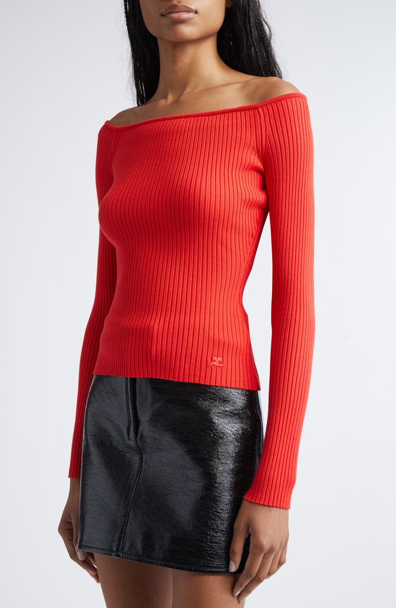 Courrèges Off the Shoulder Rib Top, Alternate, color, Poppy